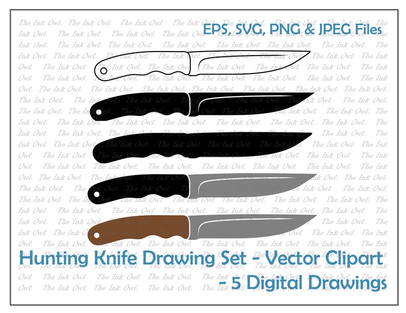 Hunting Knife Vector Clipart Set / Outline & Stamp Drawing Etsy