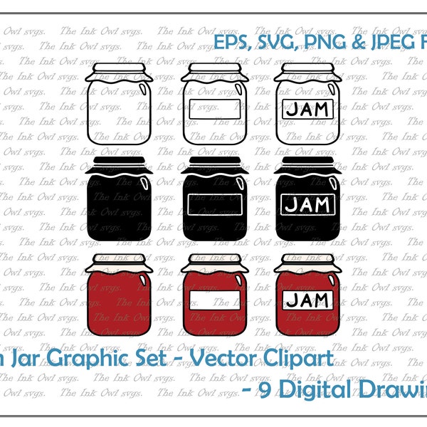 Jar Vector Clipart Set / Outline & Stamp Graphic / Jam Label Food / PNG, JPG, SVG, Eps