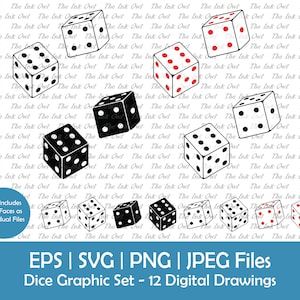 Rolling Dice Clipart Set / Umriss, Silhouette Stempel & Farbe Zeichnungsgrafik / Spiele / svg, Png, Eps, Jpg