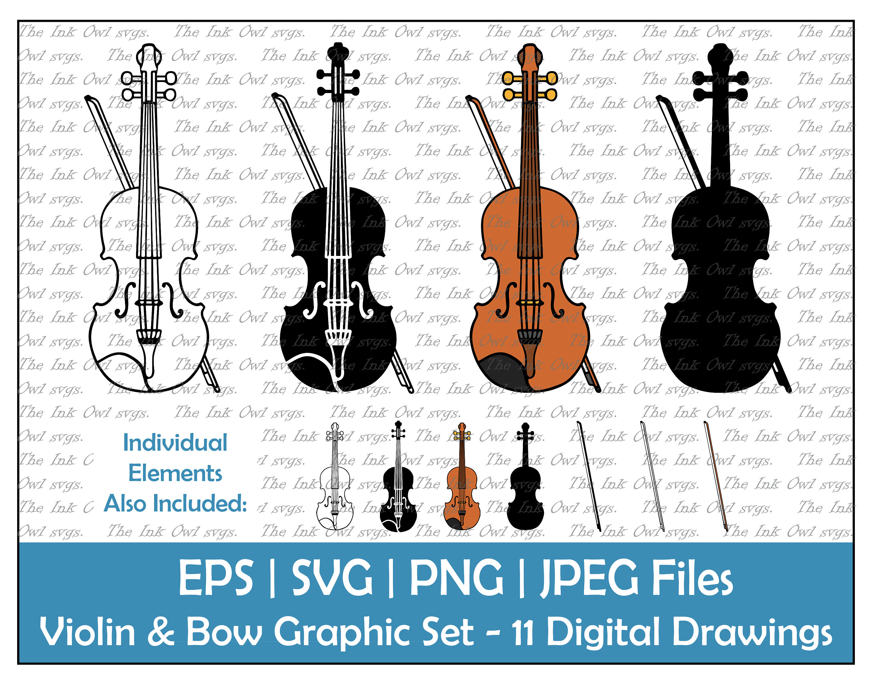 Violin and Bow Clipart Set / Musical Instrument Outline Etsy Australia