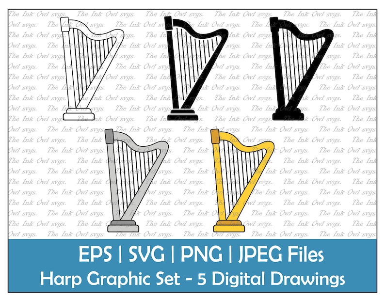 Lever Harp Vector Clipart Set / Outline & Stamp Drawing Etsy