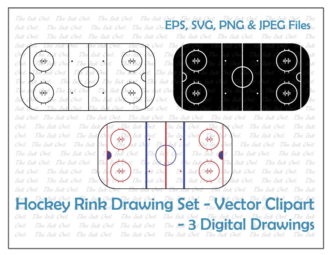 Hockey Rink Vector Clipart Set / Outline & Stamp Graphic Illustration