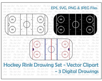 Hockey Rink Vector Clipart Set / Outline & Stamp Graphic Illustration / Sports Arena Diagram / Commercial Use / PNG, JPG, SVG, Eps