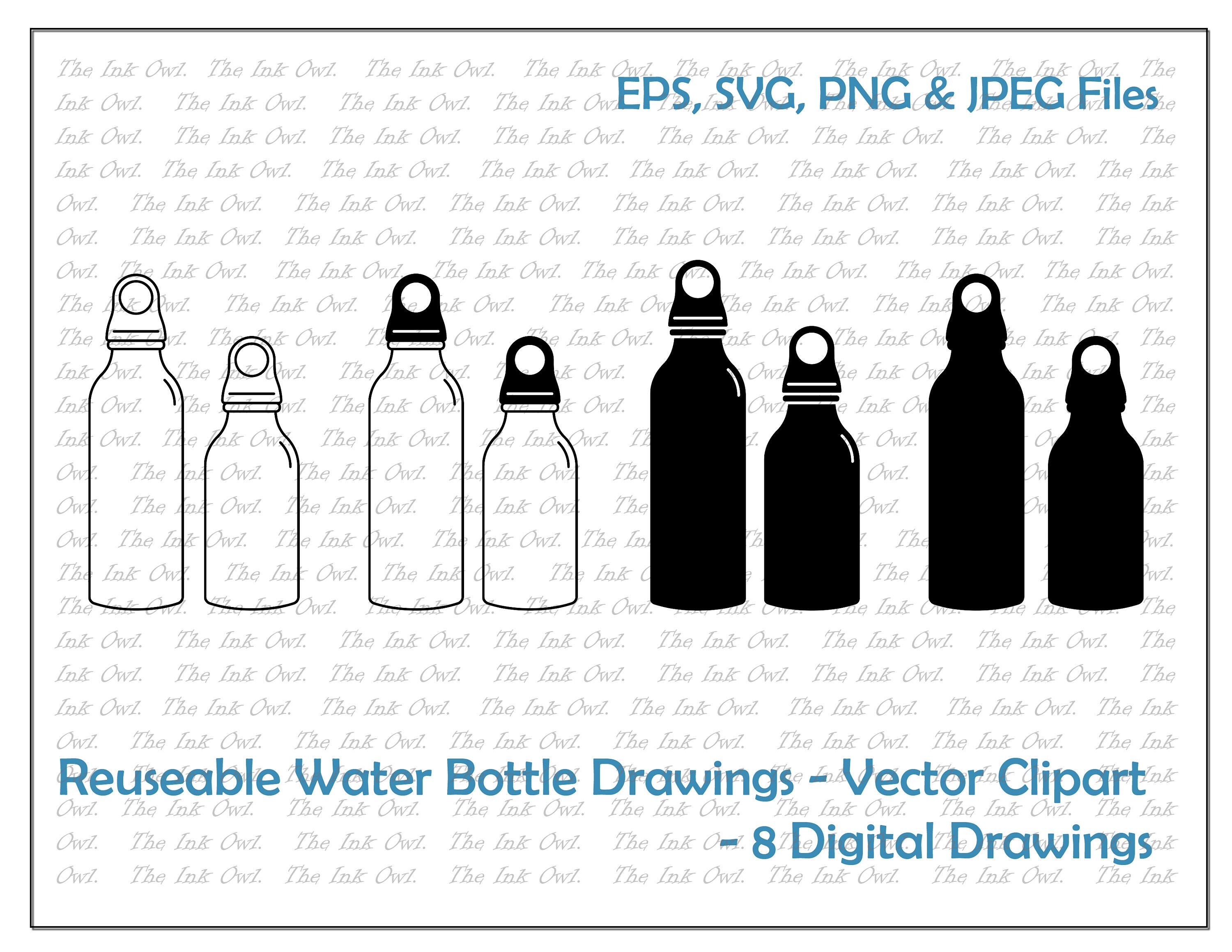 Water Bottle Vector Clipart Set / Outline & Stamp Drawing - Etsy Australia