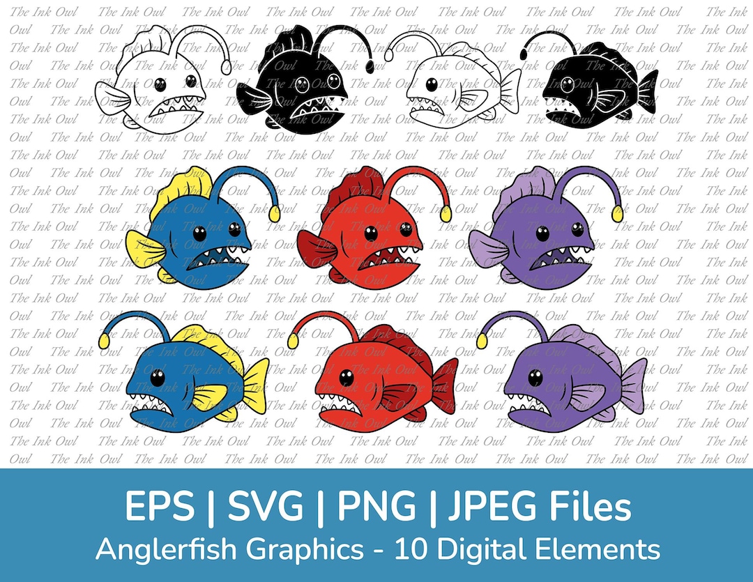 Anglerfish Vector Clipart / Outline, Stamp Silhouettes & Color ...