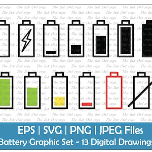 Battery Charging Icon Vector Clipart Set / Power bars / Outline, Silhouette & Color Graphic Illustration / PNG, JPG, SVG, Eps