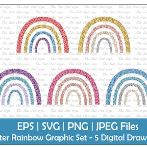 Conjunto de clipart de arco-íris brilhante / gráfico de brilho falso / prata, dourado, vermelho, azul, rosa, roxo / uso comercial / PNG, JPG, SVG, Eps