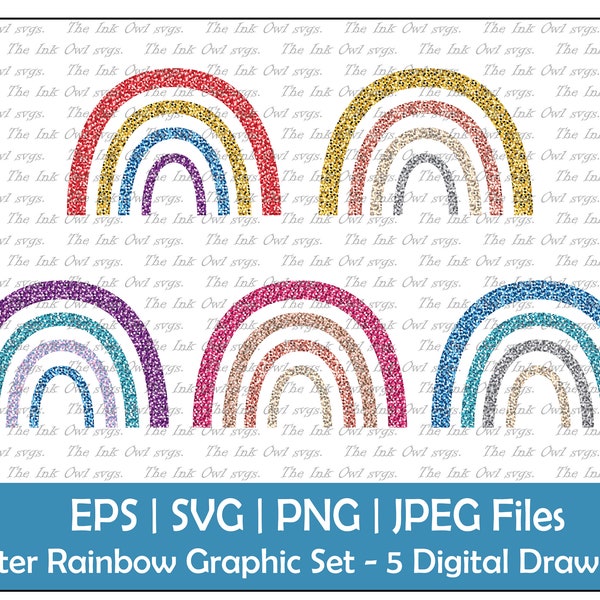 Glitter Rainbow Clipart Set / Faux Sparkle Graphic / Silver, Gold, Red, Blue, Pink, Purple / Commercial Use / PNG, JPG, SVG, Eps