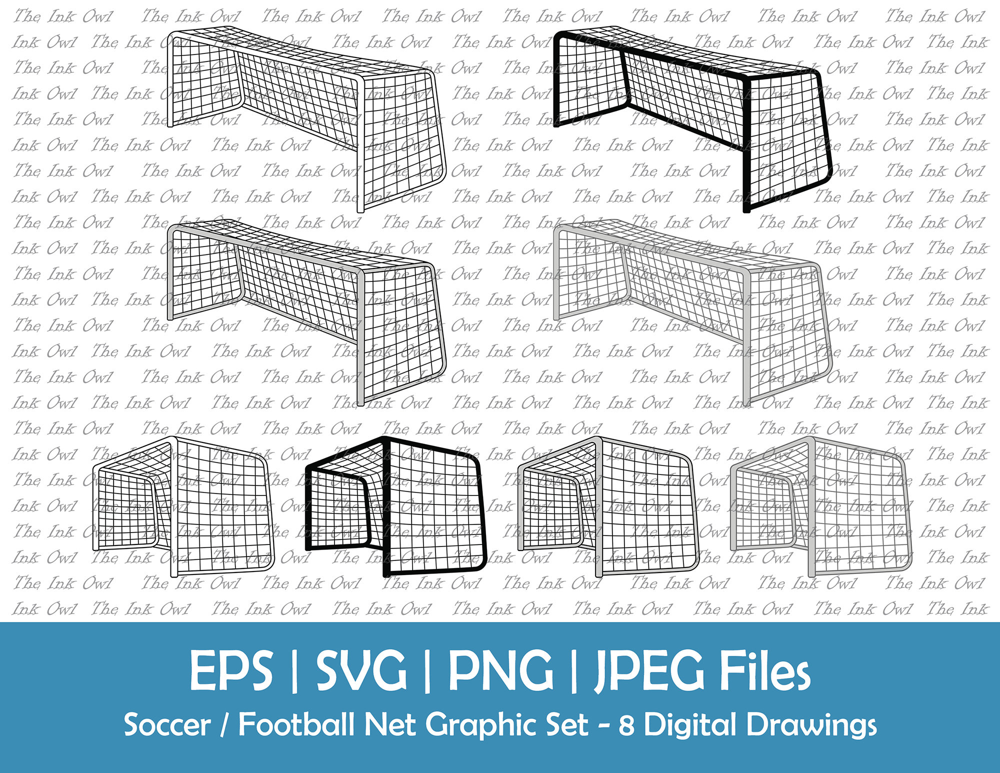 Angled Soccer or Football Net Vector Clipart Set / Outline, Silhouette ...