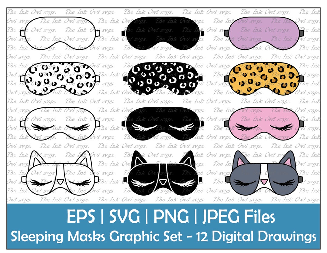 Sleeping Face Mask Clipart Set / Outline &amp; Stamp Drawing Graphic ...