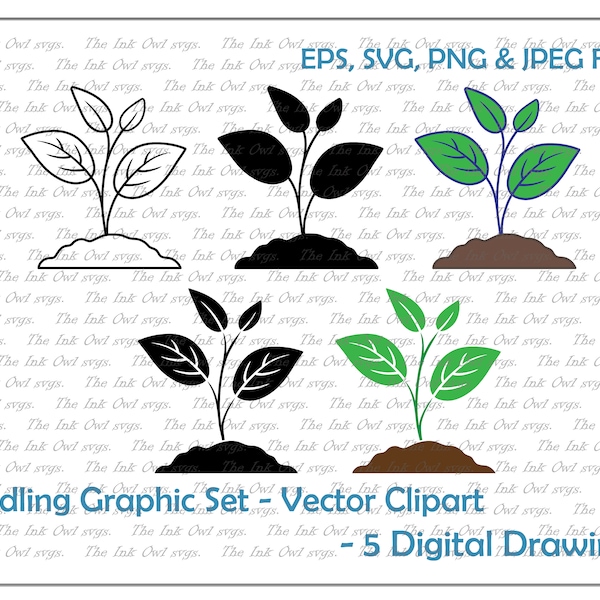 Plant Seedling Sprout Vector Clipart / Outline & Stamp Drawing Illustrations / PNG, JPG, SVG, Eps