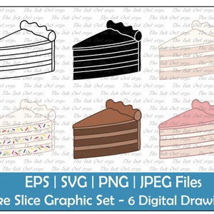 Cake Slice Vector Clipart / Illustrations de dessin de contour et de timbre / Vanille, Chocolat, Dessert à la fraise / PNG, JPG, SVG, Eps