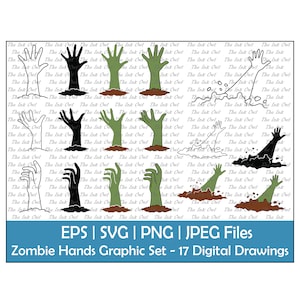 Zombie Hand or Arm Coming out of the Ground Vector Clipart / Outline, Silhouette & Color Graphic / Halloween Horror / Svg, Png, Eps, Jpg