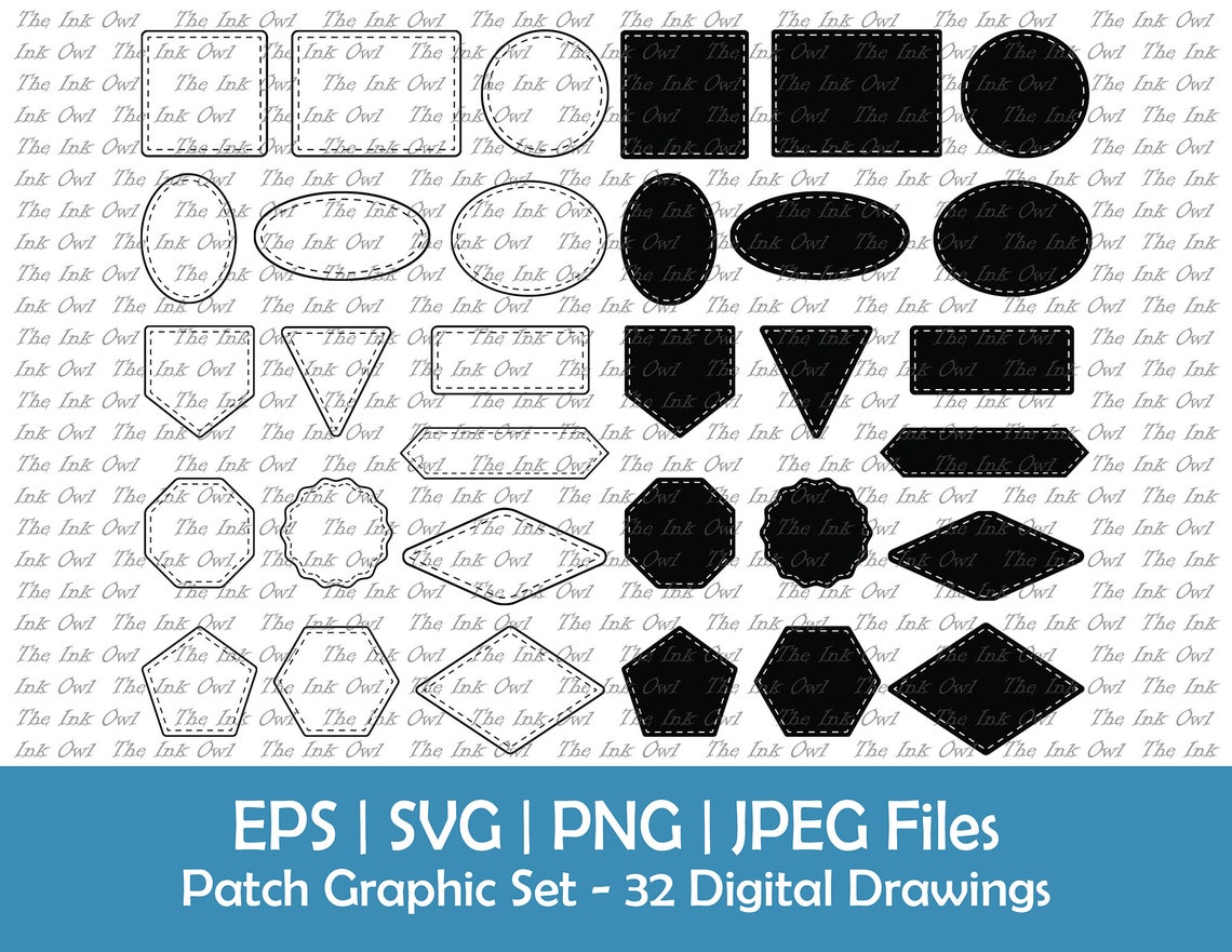 Rectangular Patch Template Vector Leather Patch Template Vector Clipart Set / Outline and Silhouette ...