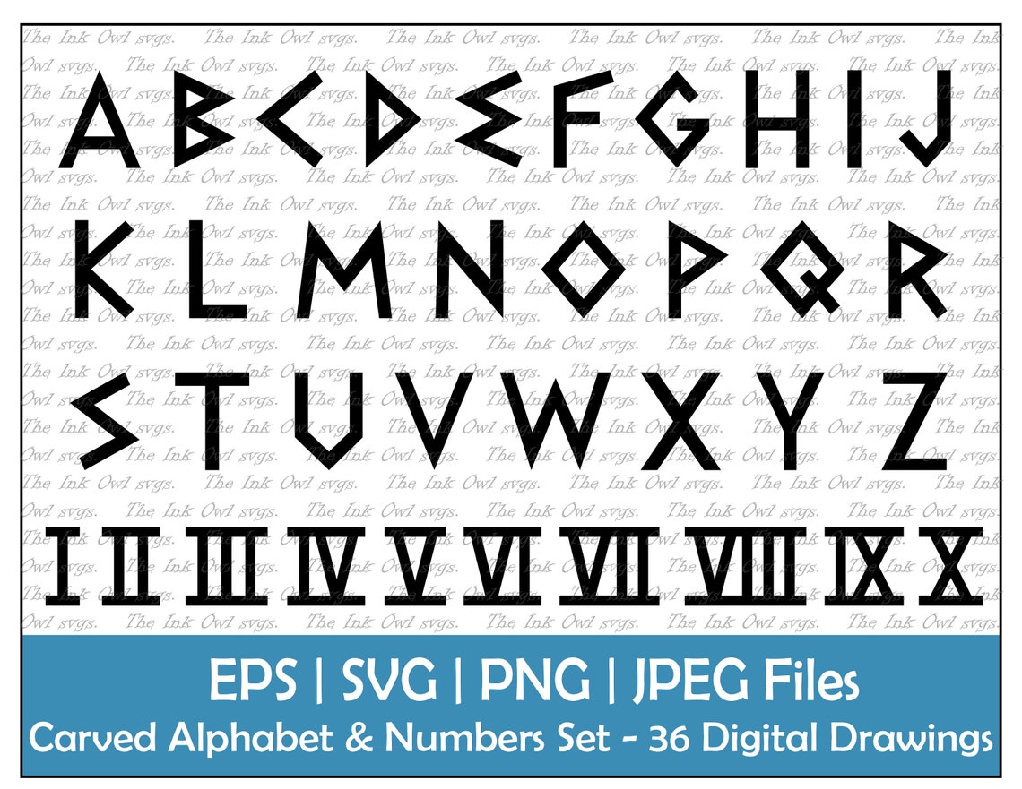 Carved Stone Alphabet & Numbers Vector Clipart / Greek and - Etsy