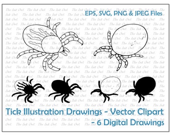 Tick Insect Vector Clipart / Outline & Stamp Drawing Illustrations / Dog Deer Tick Graphic /PNG, JPG, SVG, Eps
