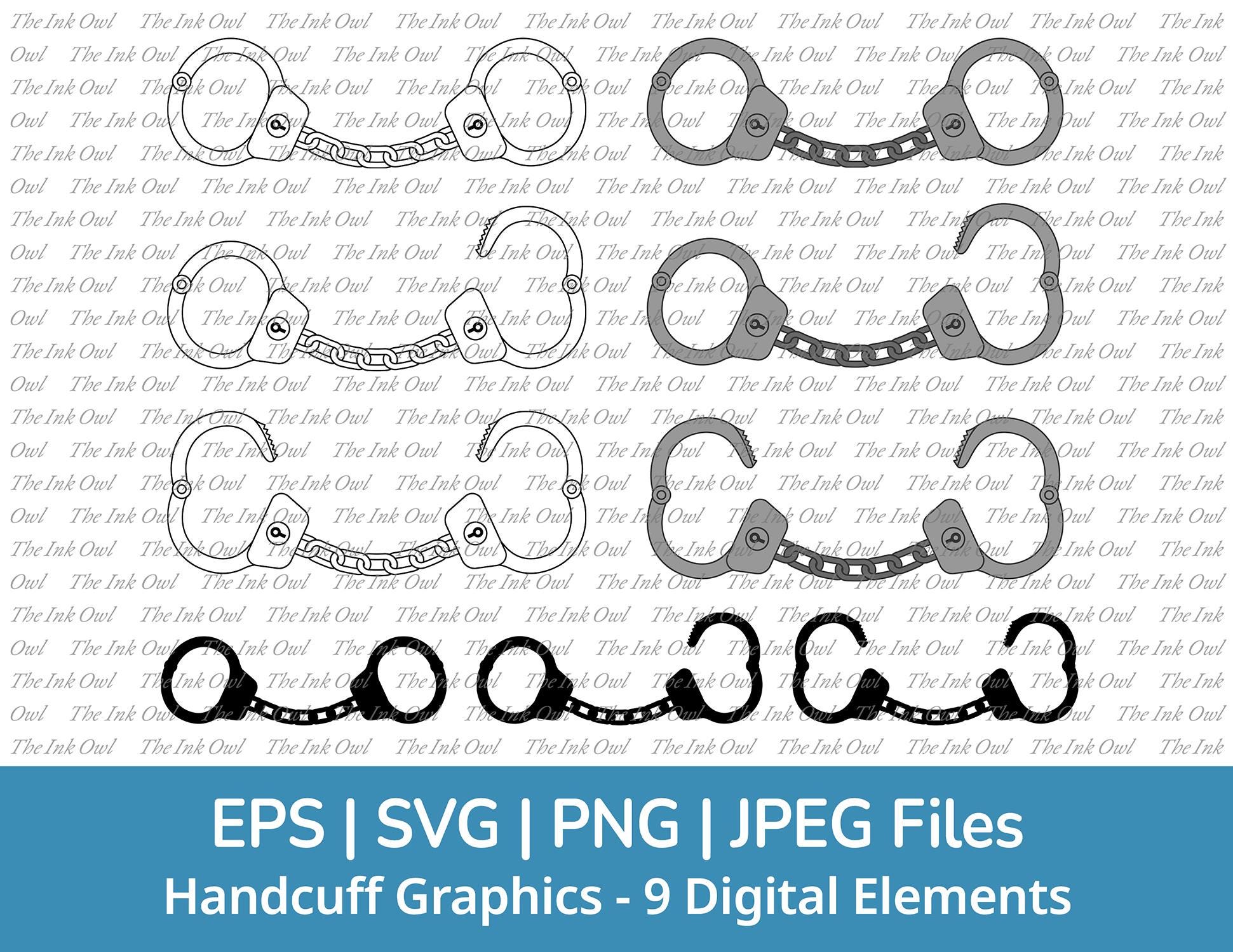 Handcuffs Svg Vector Clipart / Outline, Stamp Silhouette & Color ...
