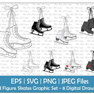 Gebundene hängende Schlittschuhe Clipart Set / Outline, Silhouette Stempel & Farbgrafik / Winter Sublimation / PNG, JPG, SVG, Eps