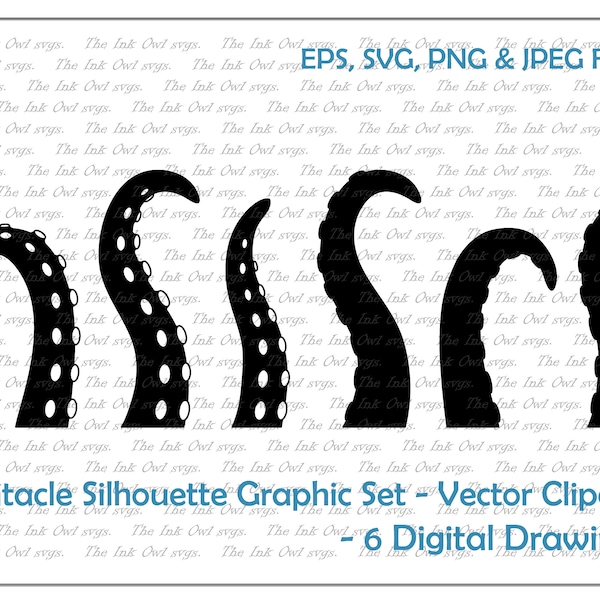 Tentacle Vector Clipart Set / Stamp Graphic / Octopus and Squid Arm / PNG, JPG, SVG, Eps