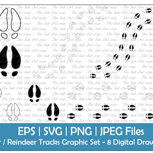 Pistas de ciervos o renos Conjunto de imágenes prediseñadas vectoriales / Contorno y silueta Gráficos de sellos / Huellas de pies / Caminar / PNG, JPG, SVG, EPS