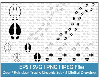 Deer or Reindeer Tracks Vector Clipart Set / Outline & Silhouette Stamp Graphics / Foot Prints / Walking / PNG, JPG, SVG, Eps