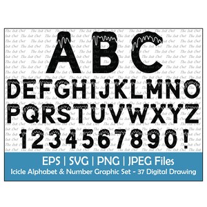 Icicle Letter Alphabet and Number Clipart / Silhouette Stamp Text Graphic / ABC 123 Logo / Décoration hivernale neige et glace / Png, Jpg, Svg, Eps