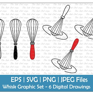 Whisk Vector Clipart / Outline & Stamp Graphic / Bakken koken / PNG, JPG, SVG, Eps