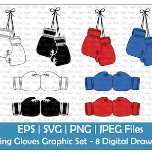 Guantes de boxeo Colgante Vector Clipart Set / Contorno, Sello y Color Gráficos / Equipo Deportivo / PNG, JPG, SVG, Eps