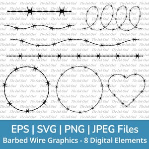 Ensemble de cliparts barbelés ou fil de fer barbelé / bordure ou cadre / clôture de sécurité de la prison / cercle, carré, boucle / Sublimation / Png, Svg, Jpg, Eps