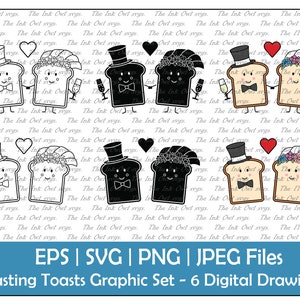 Lindo brindis de boda Personaje de dibujos animados Clipart / Esquema, Sello, Gráfico en color / Dibujo de tarjeta de juego de palabras / Saludos / PNG, JPG, svg, Eps
