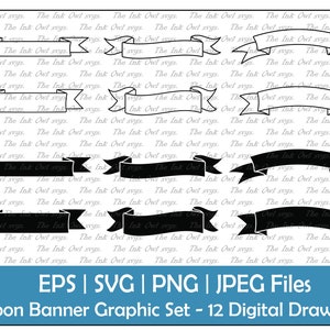 Ribbon Banner Sign Template Clipart / Outline & Silhouette Stamp Graphic / Sublimation / PNG, JPG, SVG, Eps
