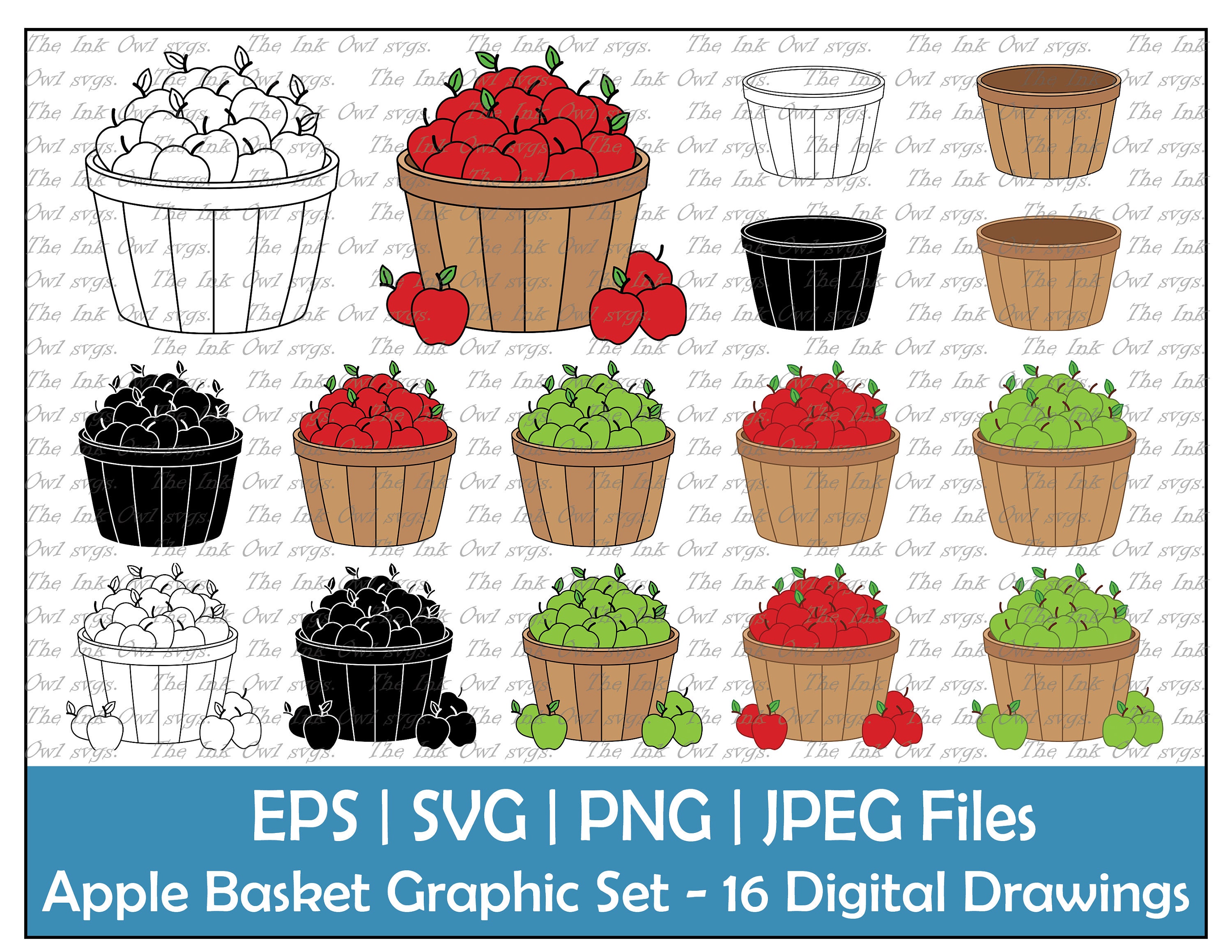 Apple Picking Basket or Bushel Vector Clipart / Outline Stamp - Etsy