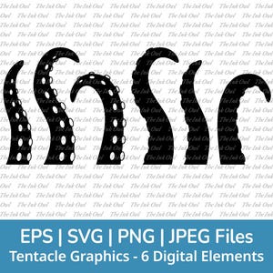 Tentacle Svg Clipart Vector Set / Stamp Graphic / Octopus and Squid Arm / Png, Svg, Eps, Jpg