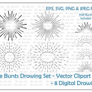 Sun Line Bursts Vector Clipart / Dekoracyjne ilustracje rysunkowe / kropki, kreski, linie / PNG, JPG, SVG, Eps