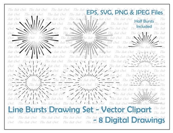 Sun Line Bursts Vector Clipart / Decorative Drawing Illustrations