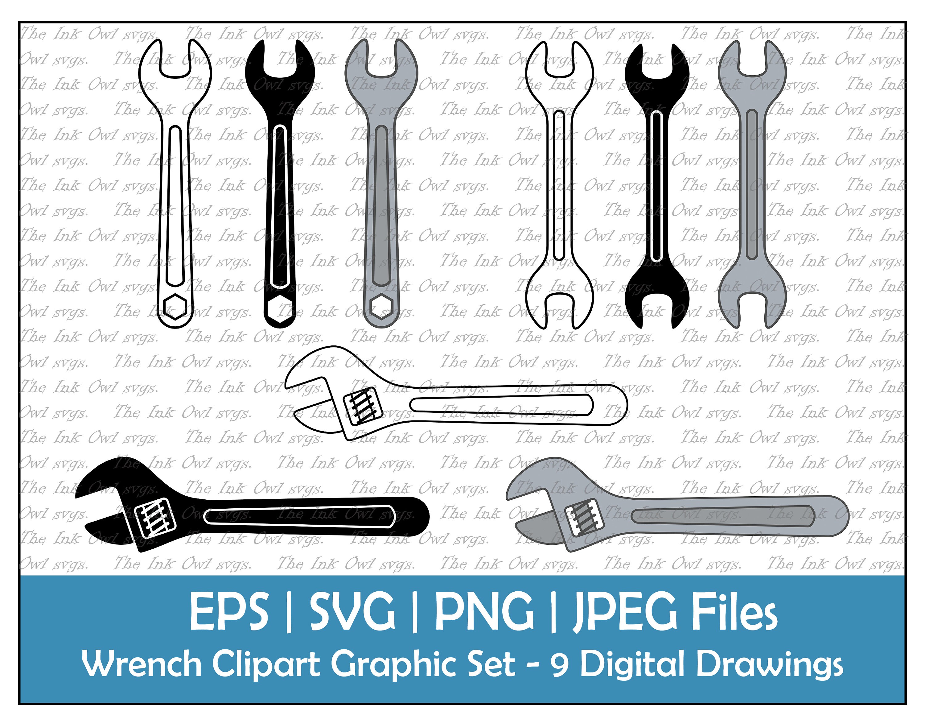 Wrench Tool Vektor Clipart Set / Outline Silhouette Stempel & Etsy