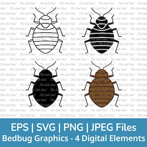 Bedbug Insect Vector Clipart / Outline & Silhouette Stamp Drawing Graphic / PNG, JPG, SVG, Eps