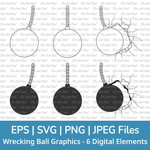 Sloopkogel Svg Vector Clipart Set / overzicht & kleur tekening afbeelding / sloop / Png, Jpg, Svg, Eps