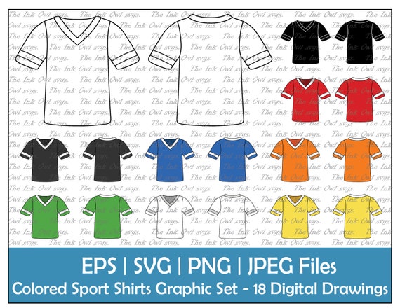 Sports Jersey T-Shirt Blank Template Clipart / Outline, Silhouette & Color  Graphics / Front and Back / Sublimation / Png, Jpg, Svg, Eps