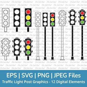 Stoplicht Post Svg Clipart vectorafbeeldingen / overzicht & stempel silhouet tekening illustraties / rood, geel, groen / Png, Svg, Jpg, Eps