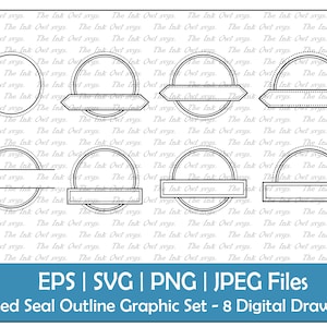 May include: A set of eight digital drawings of dotted seal outlines. The seals are in various shapes, including circles, ovals, and rectangles. The seals are perfect for adding a vintage touch to your designs.