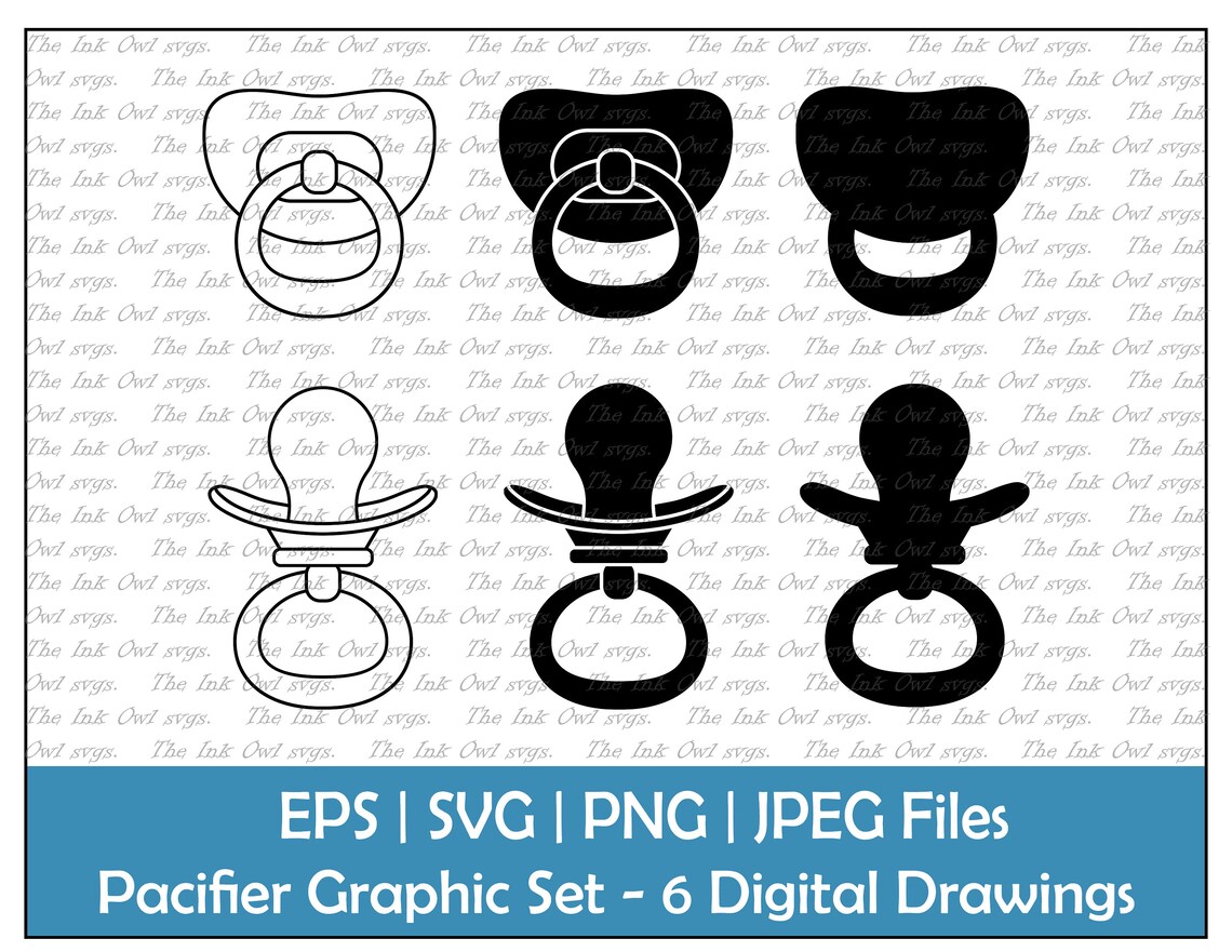 Baby Pacifier Vector Clipart / Outline & Stamp Drawing Etsy