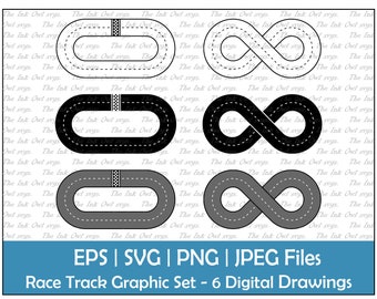 Race Track Loop Circuit Map Clipart Set / Outline & Stamp Graphic / Figure 8 / Car Racing / Commercial Use / PNG, JPG, SVG, Eps