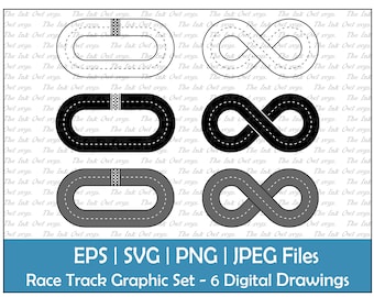 Race Track Loop Circuit Map Clipart Set / Outline & Stamp Graphic / Figure 8 / Car Racing / Commercial Use / PNG, JPG, SVG, Eps