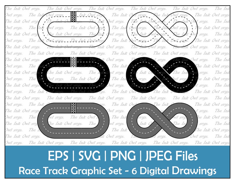 Race Track Loop Circuit Map Clipart Set / Outline & Stamp Graphic / Figure 8 / Car Racing / Commercial Use / PNG, JPG, SVG, Eps image 1