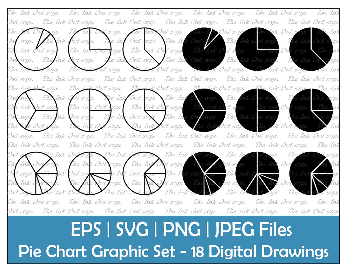Pie Graph or Circle Chart Vector Clipart Set / Outline & Stamp Drawing ...
