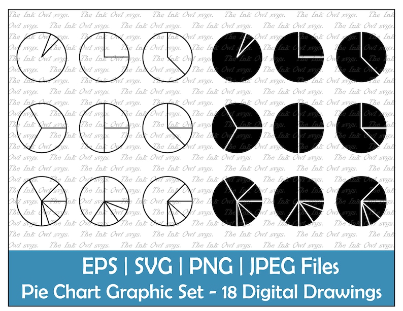 Pie Graph or Circle Chart Vector Clipart Set / Outline & Stamp Drawing ...
