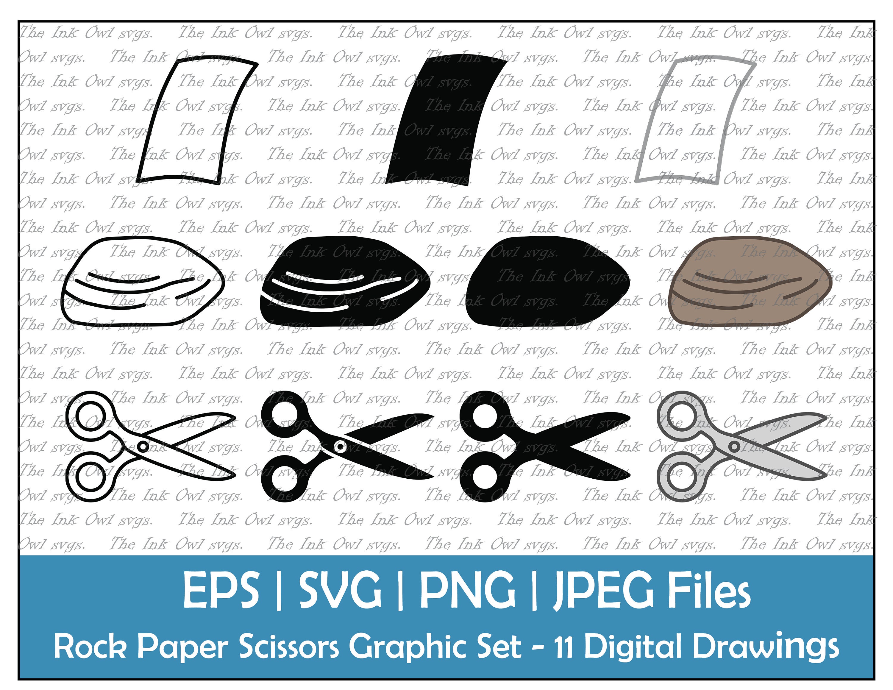 Rock Paper Scissors Game Vector Clipart Set / Outline photo