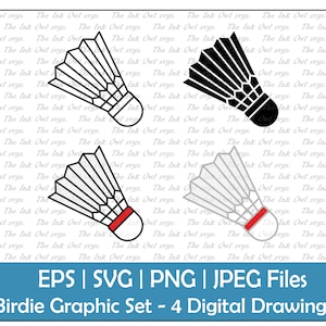 Badminton Birdie Vector Clipart Set / Outline & Stamp Tekening Illustraties / Sport Graphic / PNG, JPG, SVG, Eps