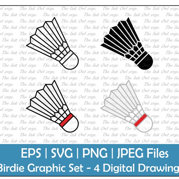 Badminton Birdie Vektor Clipart Set / Outline & Stempel Zeichnung Illustrationen / Sport Grafik / PNG, JPG, SVG, Eps